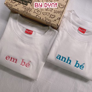 Áo THÊU cặp đôi BY.DUNI thun nam nữ form rộng LocalBrand tay lỡ unisex, áo cặp bạn thân ANH BÉ EM BÉ