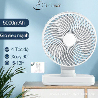 Quạt tích điện mini 5000mAh quạt mini để bàn thiết kế 4 tốc độ giảm tiếng ồn mới quạt tích điện để bàn U-House