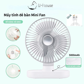 Quạt tích điện mini 5000mAh 3 màu quạt tích điện để bàn có thể xoay 90° để bàn thiết kế 4 tốc độ giả U-House