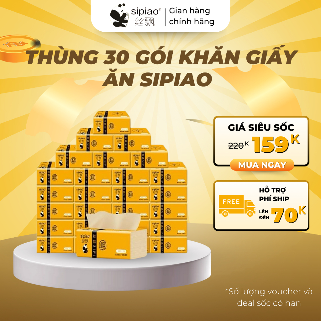 Thùng 30 Gói Giấy Sipao Mã 6021 Chất Lượng Cao Chiết Xuất Từ Bột Trúc - Không Chất Tẩy Trắng.