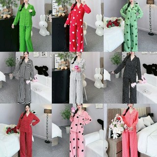 Bộ lụa mango tay dài chấm bi