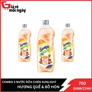 Combo 3 nước rửa chén sunlight khử mùi tanh hương quế & bò hòn chai 750g