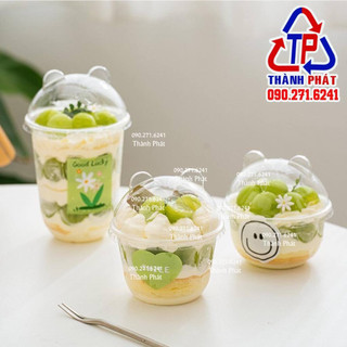 100 Ly nắp gấu, cốc nhựa 300ml hoặc 250ml kèm nắp gấu - ly mousse nắp gấu - đựng rau câu, ly đựng pudding nắp gấu