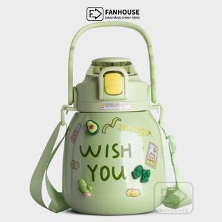 Bình giữ nhiệt Ulike 1000ml Fan House bình nước khắc tên có ống hút inox 304 giữ nhiệt 12h tặng Sticker trang trí