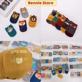 Tất sơ sinh cổ ngắn cho bé, Bộ 5 đôi tất cổ ngắn hình thú có tai chất liệu cotton