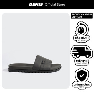 Dép quai ngang da nam denis da01 unisex slipper màu nâu cá tínhi dép dép lê xám đen