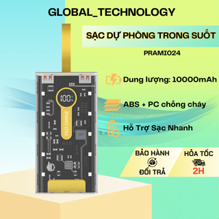 Pin sạc dự phòng 120W - Thiết kế trong suốt, hỗ trợ sạc đa thiết bị PRAMI Có Kèm Cáp Sạc - PRAMI024