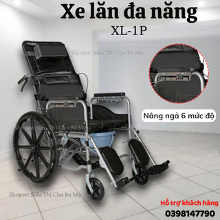 Xe lăn đa năng nâng ngả thành giường, kích thước lớn, bô vệ sinh, bàn ăn cho người bệnh liệt già yếu