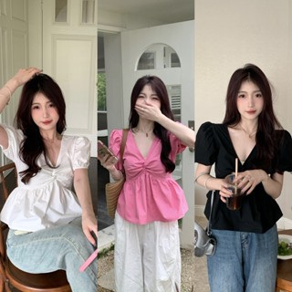 MS510 Áo sơ mi nữ kiểu babydoll xoắn ngực cộc tay dễ thương chất thô mềm mát thấm hút mồ hôi
