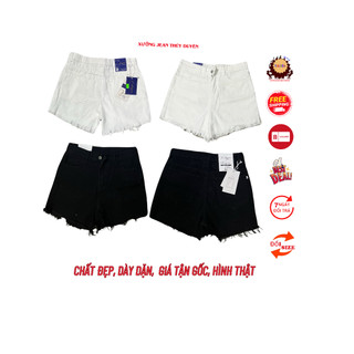 QUẦN SHORT JEAN NỮ LAI TUA HAI MÀU ĐEN TRẮNG, quần đùi nữ, quần bò nữ ngắn mặc ngoài thường ngày