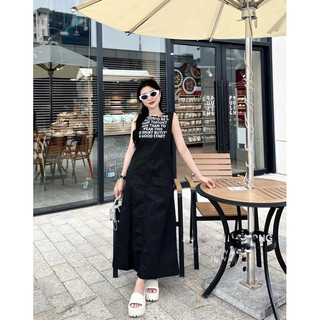 Đầm sát nách in chữ 2 lớp