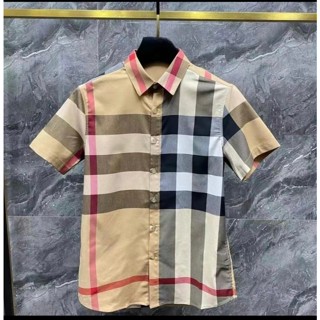 Áo sơ mi nam ngắn tay boy phố vải cotton lạnh BBR caro mặc mác co giãn áo cổ thuyền nam