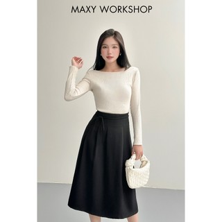 Chân váy dài xếp ly dáng xoè có dây thắt nơ eo Midi Pleated Skirt Maxy Workshop