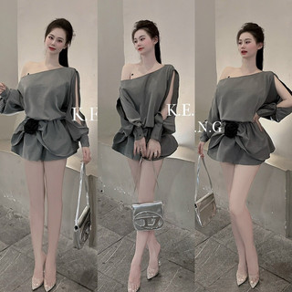 Váy trễ vai khoét tay phối hoa xinh