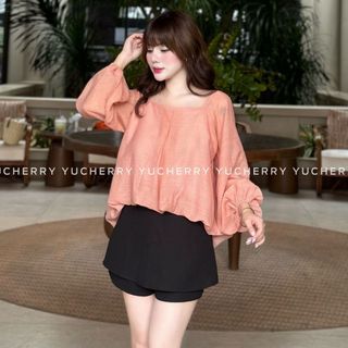 YUCHERRY | Áo kiểu nữ tay phồng thiết kế cột dây phía sau KIMMIE TIE TOP YA506