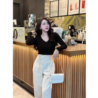 Áo thun body cổ tim tay dài
