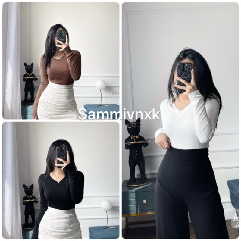 Áo thun body cổ tim tay dài