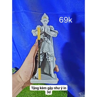Tượng Phật Tôn Ngộ Không Đứng ( tặng kèm gậy ), trang trí tiểu cảnh, non bộ, bẻ cá, leyout... chất liệu bột đá đen