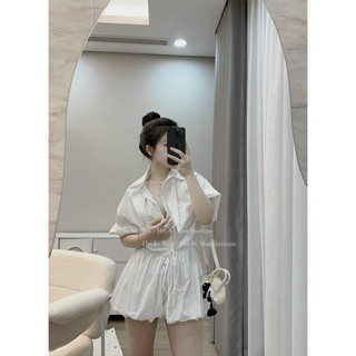 jump ngắn cổ sơ mi dây rút eo siêu hack dáng