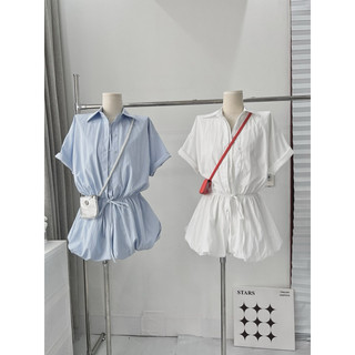 jump ngắn cổ sơ mi dây rút eo siêu hack dáng