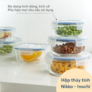 Hộp thuỷ tinh tròn Inochi - Nikko - Đựng thực phẩm, đồ ăn, thức ăn trong ngăn đá, tủ lạnh