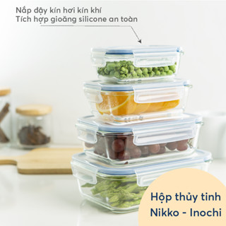  Hộp thuỷ tinh chữ nhật Inochi - Nikko - Đựng thực phẩm đồ ăn thức ăn trong ngăn đá tủ lạnh 