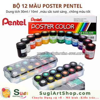 [ TÂM TÂM ] Màu Poster Pentel bộ 12 màu x HỦ 30ml / 10ml  , màu bột Pentel luyện thi , trang trí màu