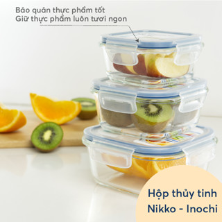  Hộp thuỷ tinh vuông Inochi - Nikko - Đựng thực phẩm đồ ăn thức ăn trong ngăn đá tủ lạnh 