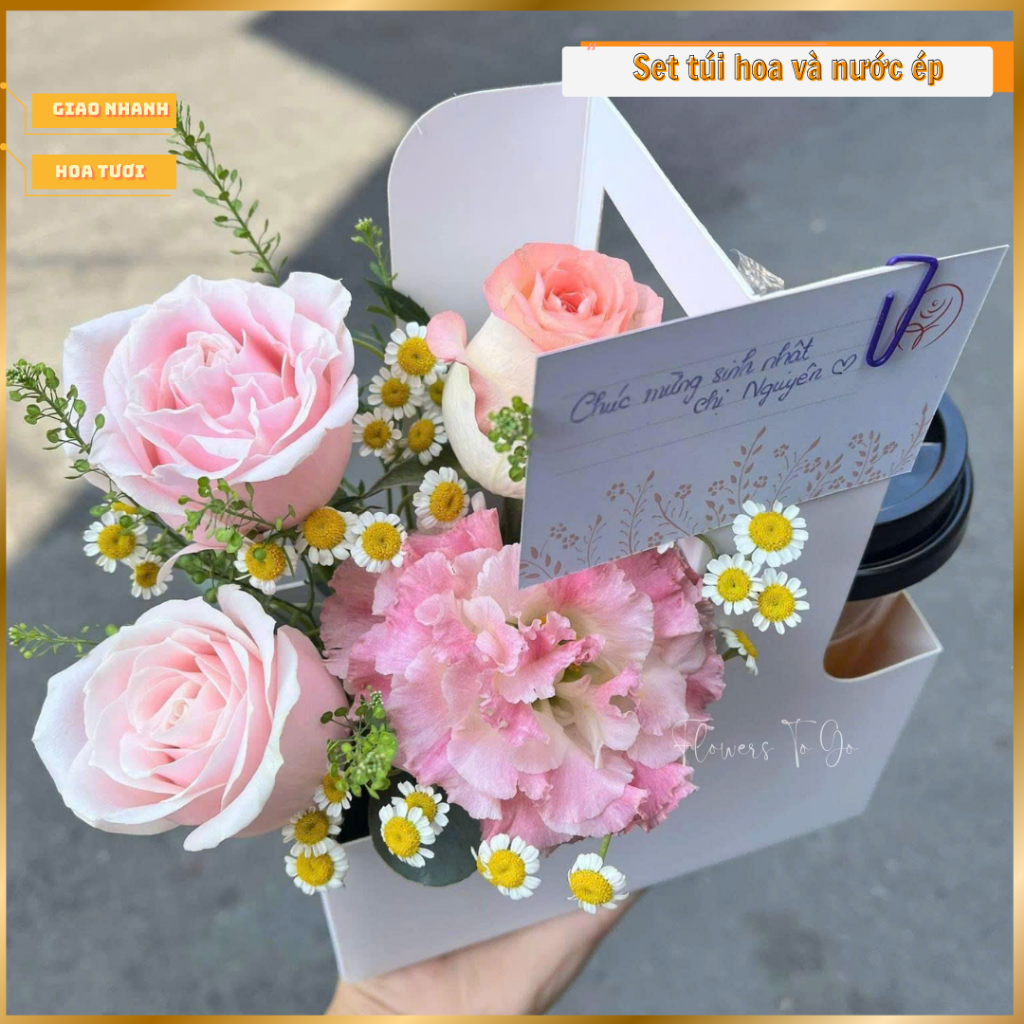 Set giỏ quà tặng Hoa Tươi Sinh Nhật và Nước Ép Trái Cây hoa quả tươi 100% hỏa tốc HCM flowers to go