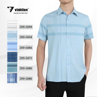 Áo Sơ Mi Tay Ngắn Vĩnh Tiến Dáng Trẻ Tailor Fit Vạt Ngang Vải Bamboo Spandex 430