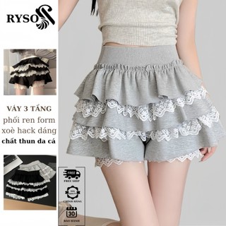 Chân váy tầng xòe phối ren dáng ngắn 3 tầng lưng cạp cao , váy chữ a nhiều lớp dáng phồng ryso fashion