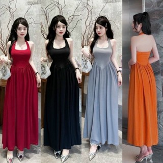 🛒 Đầm Cổ Vuông Choàng Dây Cổ Yếm Bản To Phối Khoen 1 Bên - Xòe Dài Maxi Ôm Body Sexy - Tiểu Thư Bánh Bèo Cute Sang Chảnh