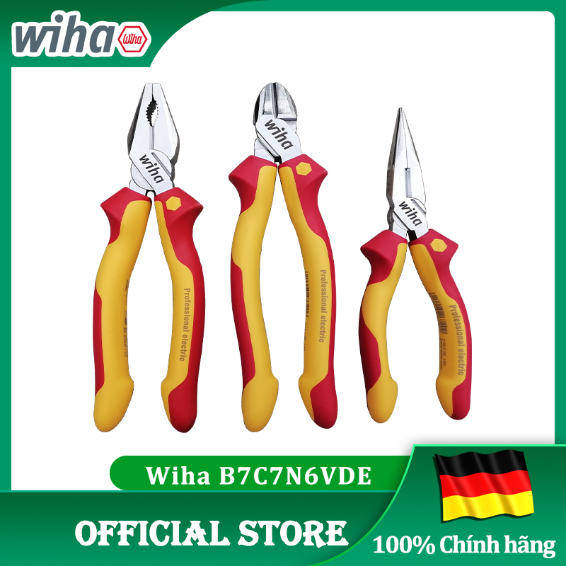Combo 3 Kìm/ Bộ 3 Kìm Bằng Cắt Nhọn Cách Điện 1000 Volt Wiha B7C7N6VDE [chính hãng Đức/Germany]