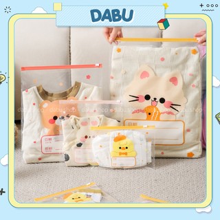 Túi zip khóa đựng quần áo DABU hình dễ thương 4 size túi du lịch bảo quản quần áo