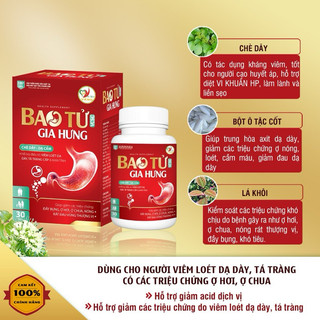 Viên uống bao tử Gia Hưng hỗ trợ viêm loét dạ dày,ợ chua,hỗ trợ viêm tá tràng cấp và mãn tính