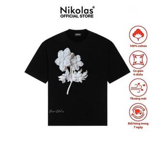 Áo thun unisex nikolas 100% cotton bông hoa tee
