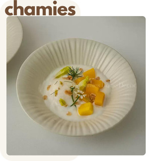 Đĩa Salad Tráng Men Trắng, Đĩa Soup Vân Nổi Phong Cách Hiện Đại - Chamies Home