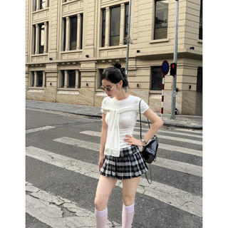 Set áo dúm sườn kèm dây buộc ngực mix cv xếp ly kẻ caro trendy