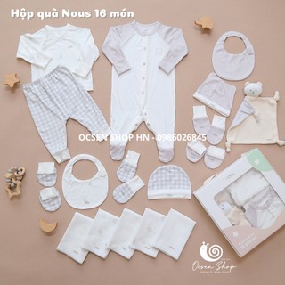 Set quà Nous Combo sơ sinh cơ bản 16 món màu trắng họa tiết phối ghi