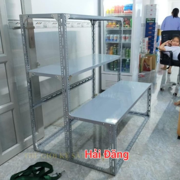 kệ sắt v lỗ 2 bậc 3 tầng mâm ,( Dài x cao nhiều kích thước cho bạn chọn) Kệ sắt v lỗ đa năng