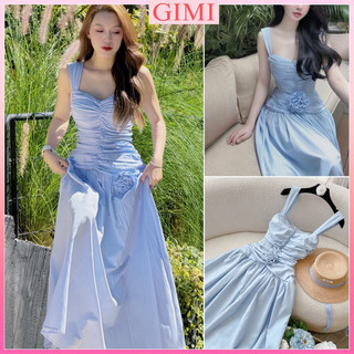 💕đầm maxi xanh baby nhún bèo kèm hoa 2s xoè kt💕gimi