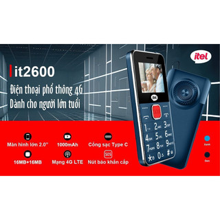 Điện thoại 4G ITEL IT2600 4G dành cho người lớn tuổi, 2 sim, đèn pin siêu sáng, bảo hành 12 tháng