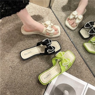 Dép Nữ Thời Trang, Dép Lê Mũi vuông gắn Nơ dễ thương Chống nước đi chơi đi biển_MINA