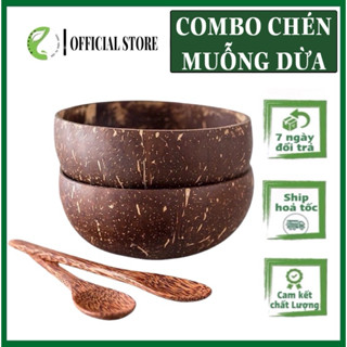 [Combo] 1 Chén + 1 Muỗng Dừa Bến Tre Cao Cấp - Sản Phẩm Thủ Công Dùng Dắp Nạ, Ăn Hạt Ngũ Cốc Granola ( Size 12-14cm)l