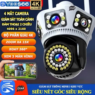 Camera IP Wifi YooSee PTZ 4 MẮT 12MPX, 4K(4096x2160), Xem 3 Màn Hình Cùng Lúc, Zoom 15X, Xem Đêm Có Màu, Góc Siêu Rộng