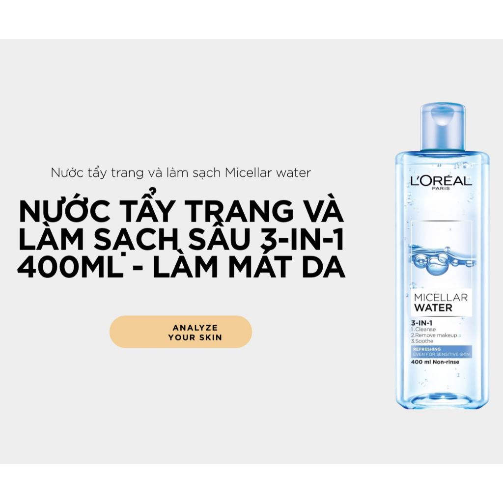 CHÍNH HÃNG Tẩy Trang L'Oreal Paris, Sạch Sâu Từ Lỗ Chân Lông