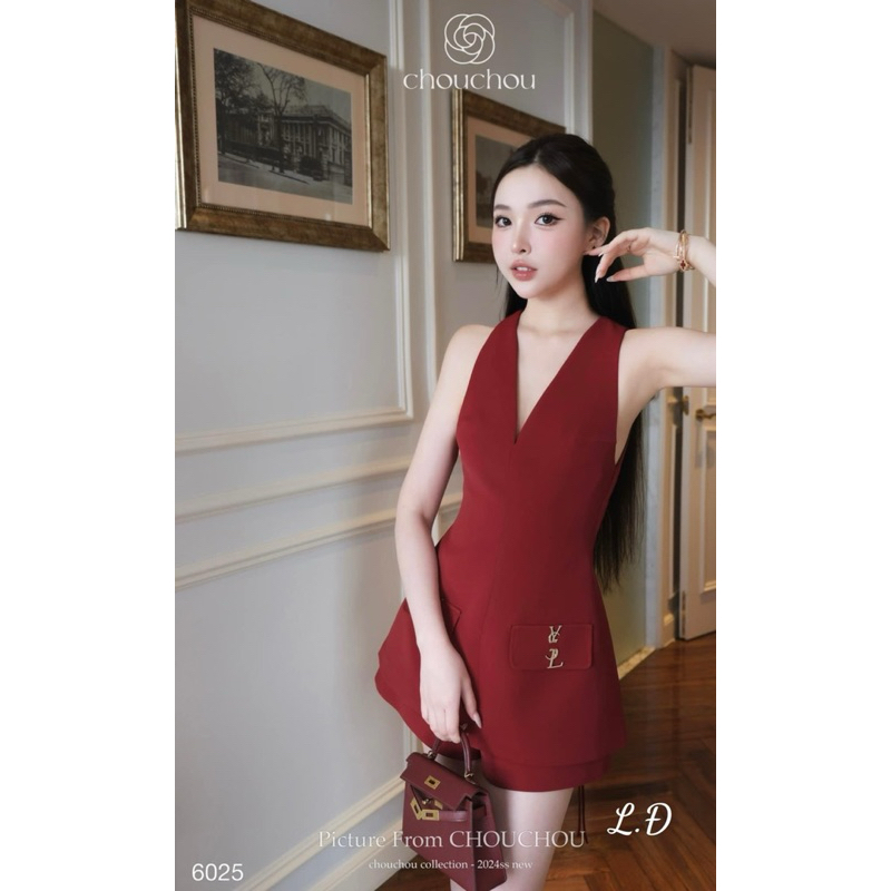 Váy cổ V dáng A đơn giản sang chảnh