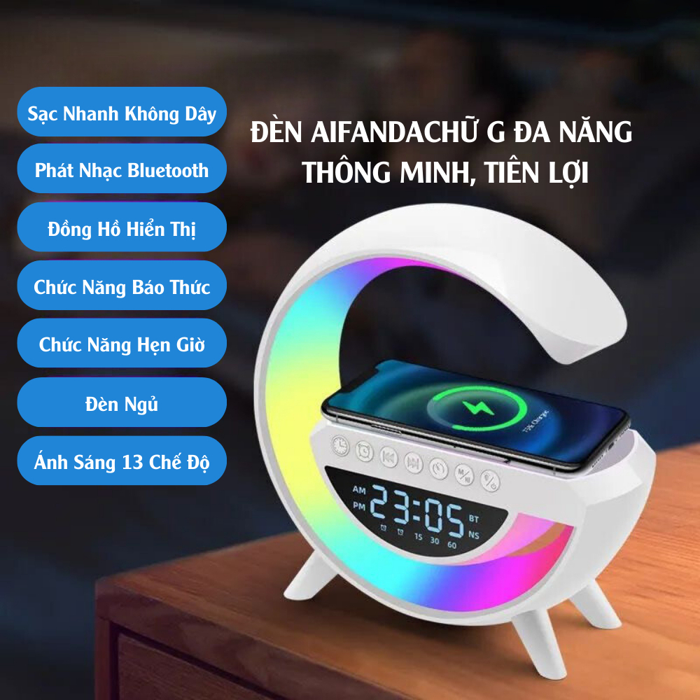Loa bluetooth chữ G BT-3401, loa thông minh đa chức năng, tích hợp đồng hồ, báo thức, đèn led, sạc k