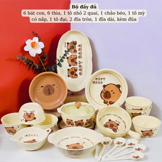 Bộ Bát Đĩa Chén  Dĩa Gốm Miu Cao Cấp Gấu Capy Bara Hot Trend Decor Xinh Xắn Dễ Thương