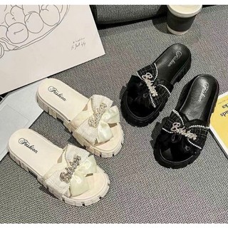 Dép Quai Nữ 1622 Đế Cao su Đúc Đi Mưa Chống Trượt Đính Nơ Thời Trang